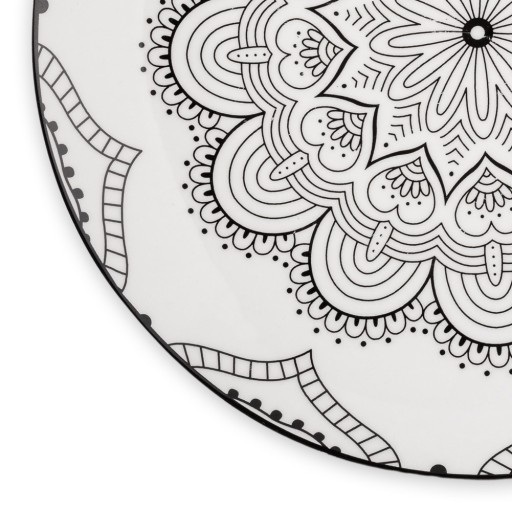 VEČEROVÝ tanier, plytký, veľký, na večeru, porcelán, biely, čierny, MANDALA, 27 cm