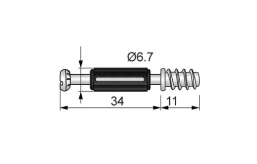 Excentrická spojka na nábytok, dĺžka 34 + kolík 8x35 mm
