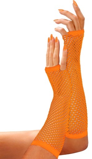 Sieťované rukavice ORANGE Neon DISCO 80. roky 20. storočia