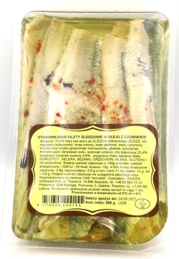 Filety zo sleďov s cesnakom v oleji 500g Litva