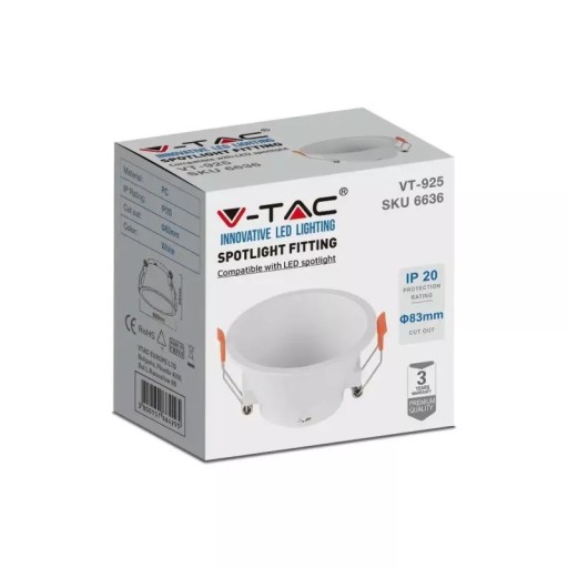 V-TAC GU10 zadlabávacie očko hlboké okrúhle biele VT-925 3-ročná záruka