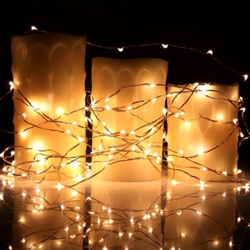 Drôtené svietidlá napájané 5M 50 LED batériami, teplá biela