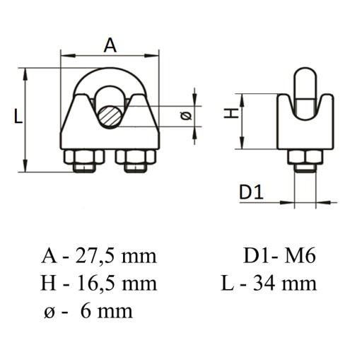 Lanová svorka v tvare U, 6 mm, INOX 316