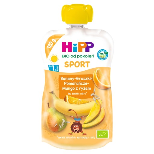 HiPP BIO Sport Banánovo-hruškovo-pomarovo-mangová ryžová pena 120g