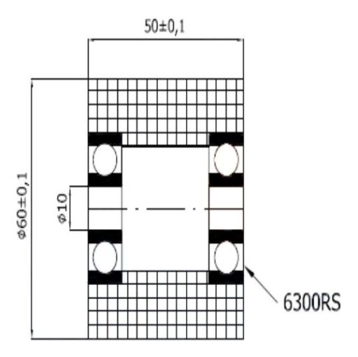 Priamy polyamidový valček s ložiskom fi 60mm fi 10 mm