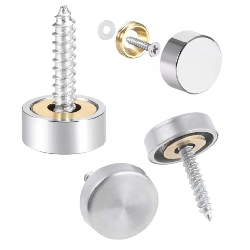 UPEVŇOVACIE ZRKADLO SKLENENÉ ADRESA SKRUTKA 4 ZÁSTRČKY MEDENÉ 22 mm INOX