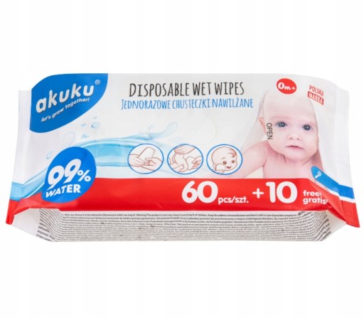 AKUKU VLHČENÉ Utierky 99% VLHČENÉ VODOU 60+10