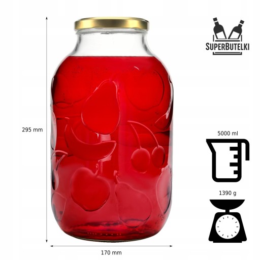 SKLENENÁ NÁDOBA 5L VZOR NÁDAR OVOCIE S viečkom sirup kompót zavára jablká