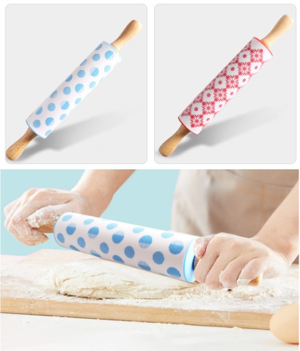 KUCHYŇSKÝ SILIKÓNOVÝ VALEC NA PIZZOVÉ CESTO, drevené rúčky, 30 cm, farby