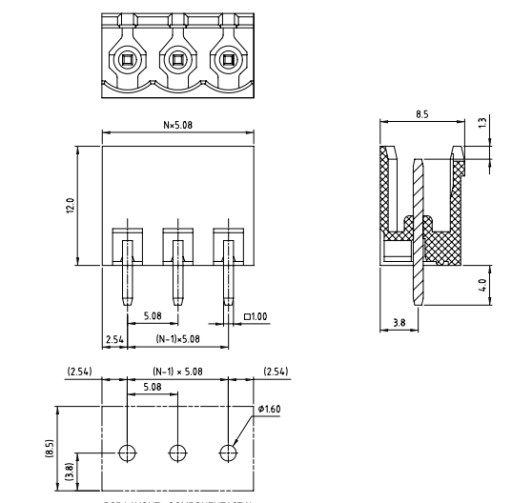 DPS zásuvka 3-pin 1-radová 20A 5,08mm WURTH