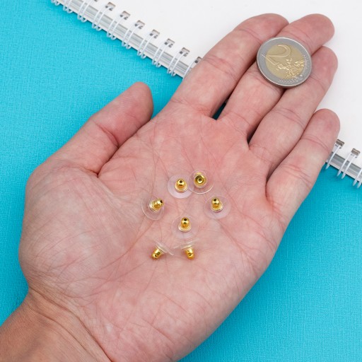 Špunty do náušníc mosadz a silikón, zlato, 12x7mm, dierka 1mm, 20ks