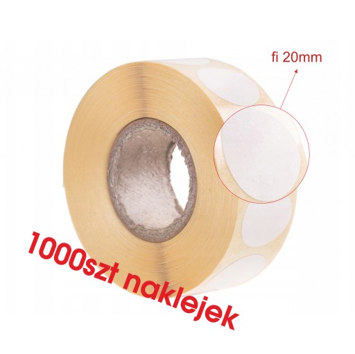 Diskové nálepky 20mm, 1000ks, biele, rolka