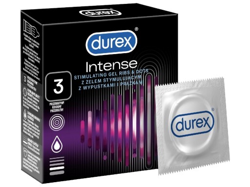 Durex Durex Intense kondómy 3 ks s rebrami a stimulačným gélom