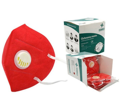 KN95 ochranná maska s ventilom červená/žltá