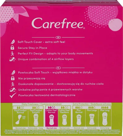 CAREFREE COTTON FELL NORMAL vložky Aloe vôňa 56 kusov