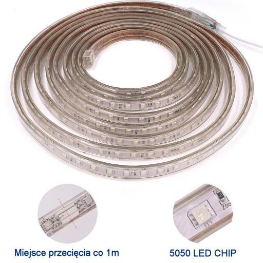 RGB LED pásik 230V 5050 1M Vodotesný hadicový pás