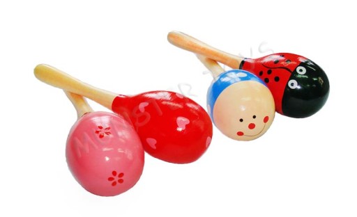 Veľké drevené maracas, 19 cm, rôzne vzory (1 ks)