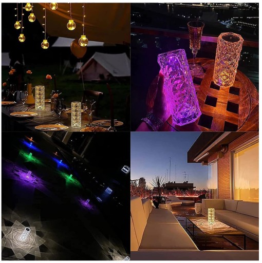 LED KRYŠTÁLOVÁ NOČNÁ STOLNÁ LAMPA S DIAĽKOVÝM OVLÁDANÍM RGB DEKORATÍVNA STOLNÁ LAMPA USB