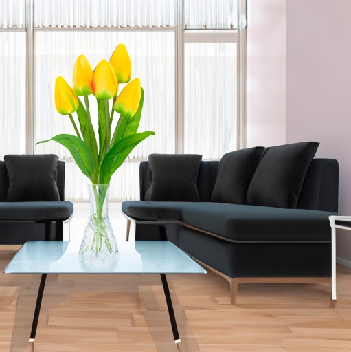 TULIPÁNOVÁ KYTICA Z PENOVÝCH TULIPANOV X5 ŽLTÉ UMELÉ TULIPANY V KYTICI