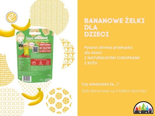 Zdravé banánové detské gumičky, bez cukru, bez želatíny, Purella s lupienkami 35 g
