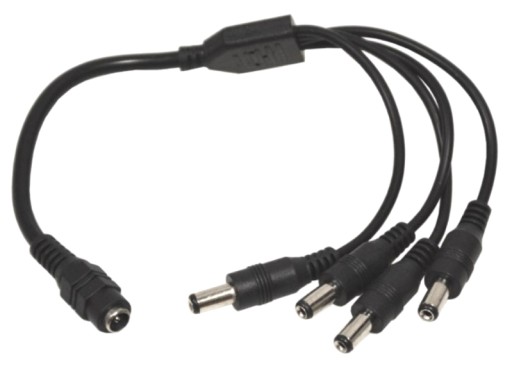 Napájací rozvádzač 4x 2,1mm 1x5,5mm zástrčka LED zásuvka