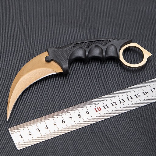 TURISTICKÝ NÔŽ KARAMBIT CS:GO VRECKOVÝ NÔŽ ZLATÝ VÝCVIKOVÝ Púzdro 19 CM