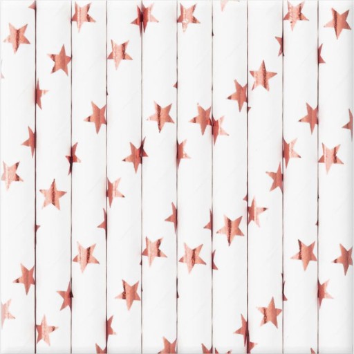 Papierové slamky 10 ks Rose Gold Stars