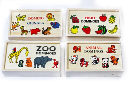 DREVENÉ DOMINO PUZZLE FARMÁRSKE ZVIERATÁ OVOCIE