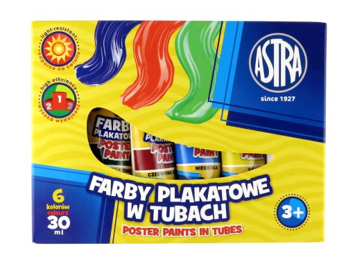 Astra plagátové farby 6 farieb 30 ml v tubách