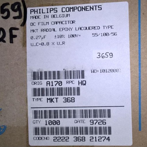 Kondenzátor MKT368 Philips 270nF 100V R15 10% x10
