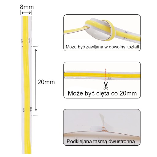 COB LED pás 12V ČERVENÝ 8W/m LED linka