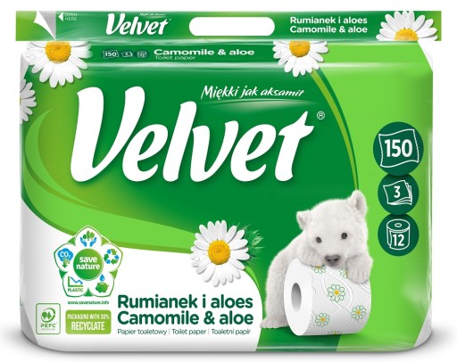 Zamatový toaletný papier CHAMOMILE and ALOE vonná celulóza 12 roliek