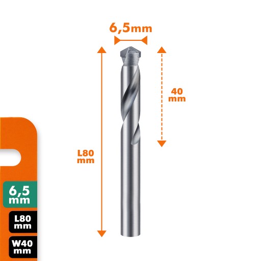 Vrták do kovu 6,5 mm STREDNÝ KARBID pre tvrdú oceľ a titánovú liatinu
