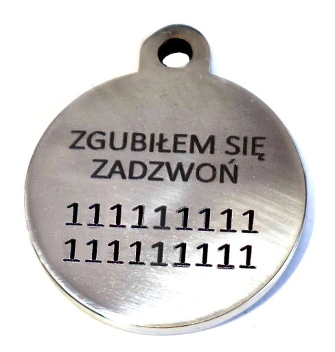 Kovový ID štítok, kruhový štítok s adresou - gravírovanie grafiky - 24 mm x 2 mm - M
