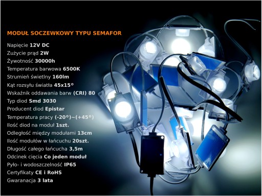 SEMAFOR LED modul 12V 2W studená biela 6500K