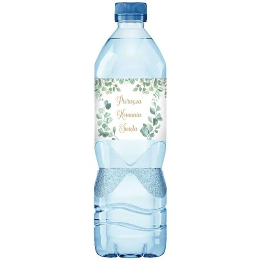 ŠTÍTKY na fľašu vody SVÄTÉ PRIJÍMANIE eukalyptové nálepky vlastné meno x3