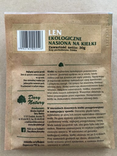 ĽANOVÉ BIO semienka na klíčky 30g Dary Natury