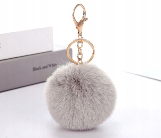 Bambuľová kožušinka KEYRING, kožušina na tašku, sivá kľúčenka, prívesok na tašku