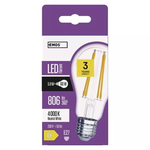 LED FILAMENTOVÁ ŽIAROVKA EMOS E27 5,9W 806lm 4000K