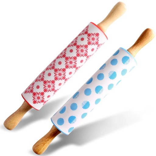 KUCHYŇSKÝ SILIKÓNOVÝ VALEC NA PIZZOVÉ CESTO, drevené rúčky, 30 cm, farby