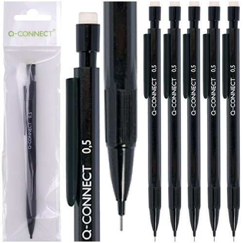 MECHANICKÁ ceruzka s gumou 0,5 mm 3 GRAPHITES HB ČIERNA Q-CONNECT - 5 kusov