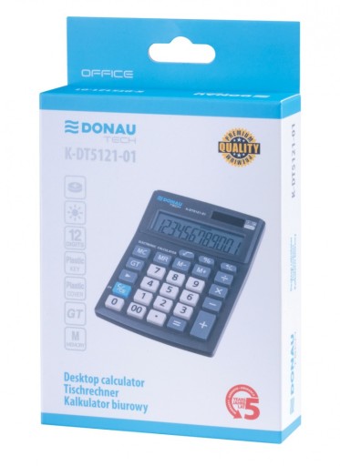 DONAU TECH OFFICE kancelárska kalkulačka 12-miestny displej 137x101x30mm čierna