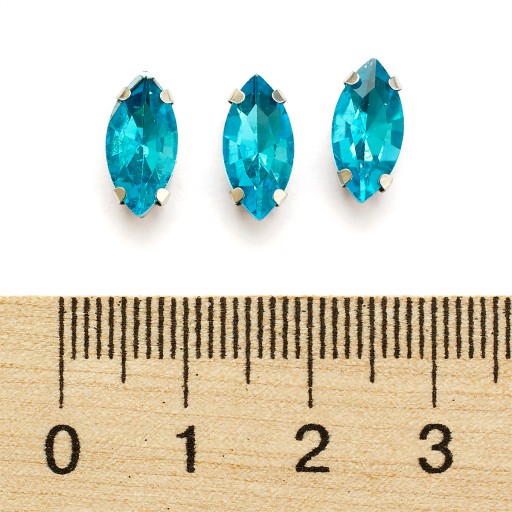 Štrasové kamienky na šitie v košíku, sklo/mosadz, konské oko, 12x6mm, 10ks