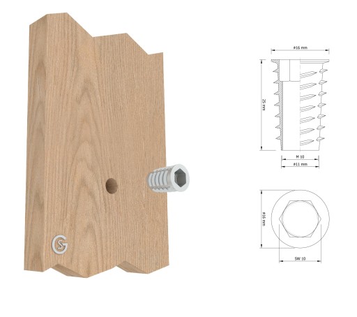 10x nástrčná oceľová nábytková vložka M10 x 25 mm skrutkovaná do dreva, typ DC