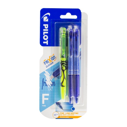 PILOT FRIXION Clicker 0,5 modrý 2x + zvýrazňovač