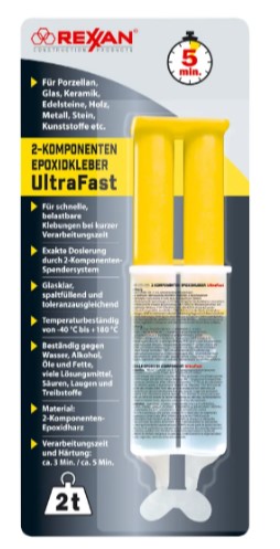 REXXAN EPOXIDOVÉ DVOJZLOŽKOVÉ LEPIDLO ULTRA RÝCHLE 5 MIN. ODOLNÉ 30,5G