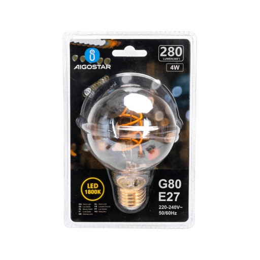 LED ŽIAROVKA FILAMENTOVÁ, DEKORATÍVNA JANTÁROVÁ G80 E27 4W 1800K TEPLÁ