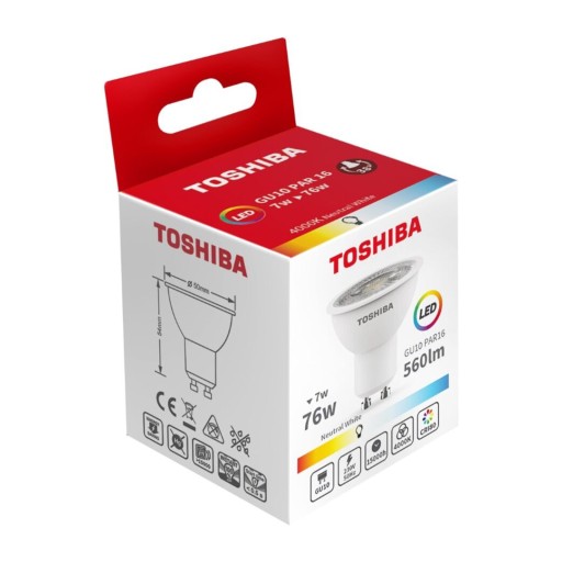 GU10 LED žiarovka 7W = 76W 560lm 4000K Neutrálny reflektor TOSHIBA