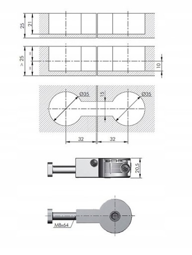 RÝCHLO L=64 MM ŠTRUKTÚRA KONEKTORA NA DESKU ITALIANA