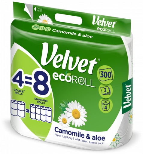 Toaletný papier Velvet EcoROLL Chamomile Aloes 3-vrstvový, 4 rolky